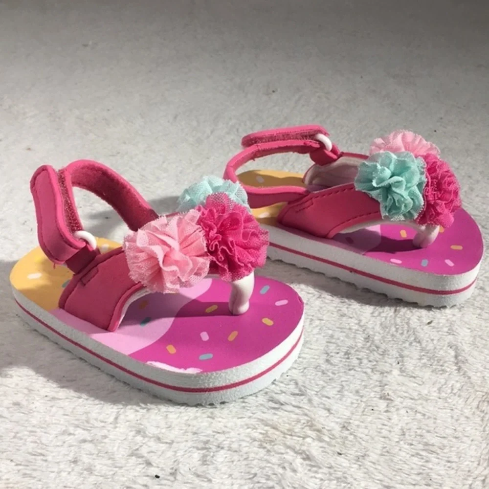 Girls Colorful Carnations Thong Platform Sandals